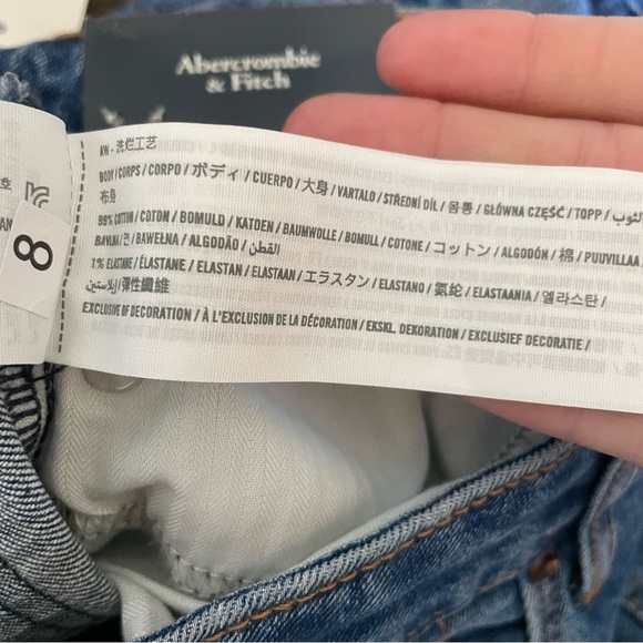 NWT Abercrombie & Fitch Solid Blue Denim Distressed Curvy Skinny High Rise Jeans - Picture 13 of 14